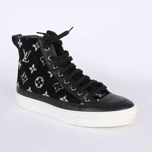 Louis Vuitton Stellar Monogram Velvet High Top Sneakers Black/White Size 38